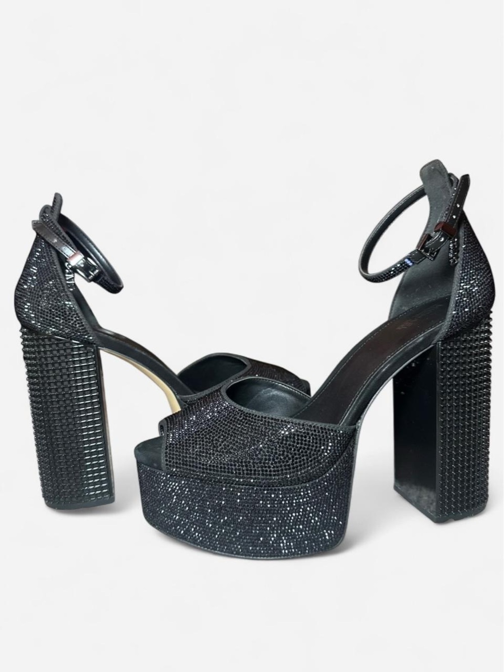 MICHAEL Michael Kors Black Glitter Platform Block Heel Sandals - Picture 7 of 8
